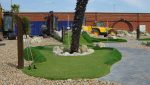 Mini golf hole design with coloured turf sections installed at the Folkestone site.