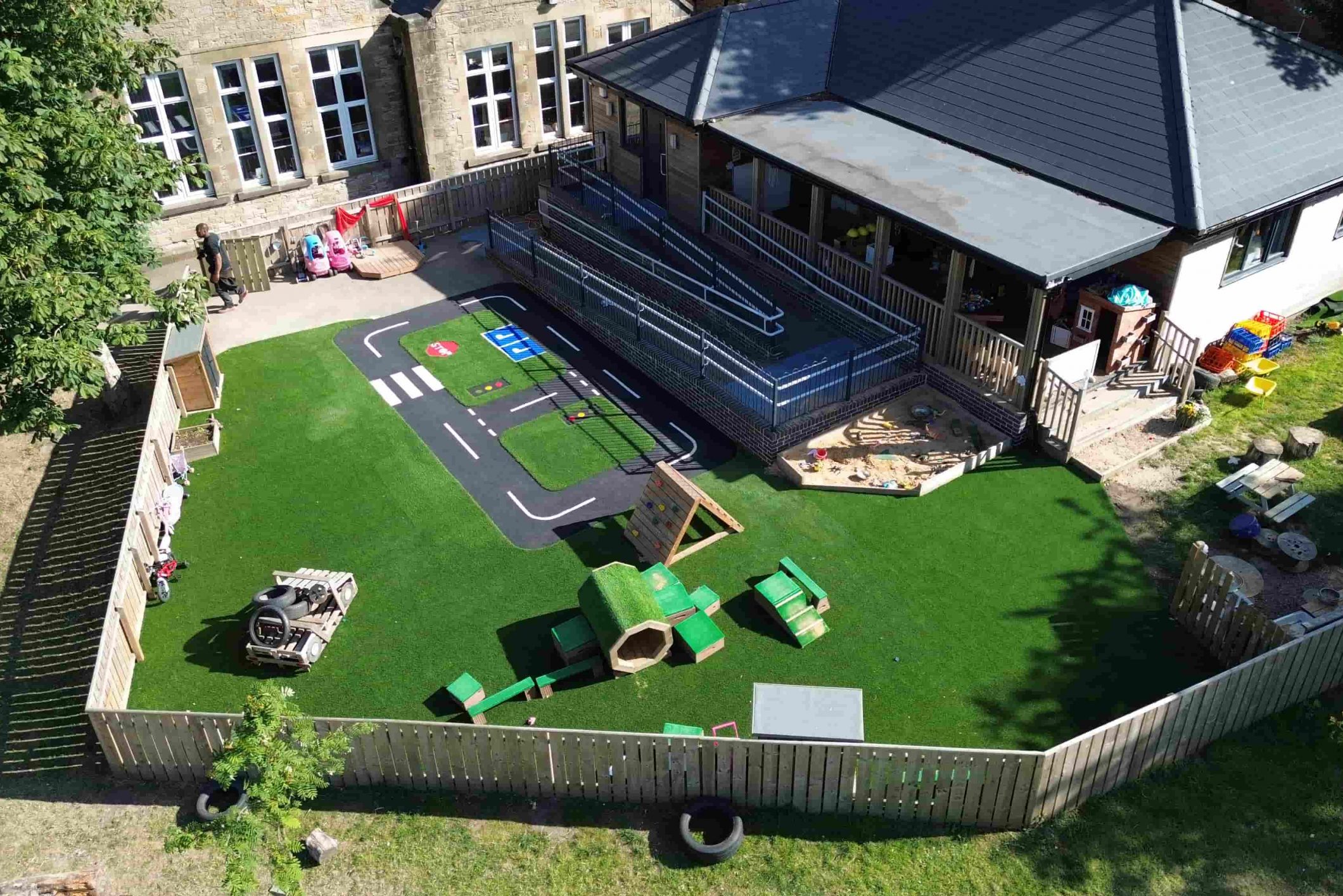 Finished interactive road play area designed for learning and outdoor play